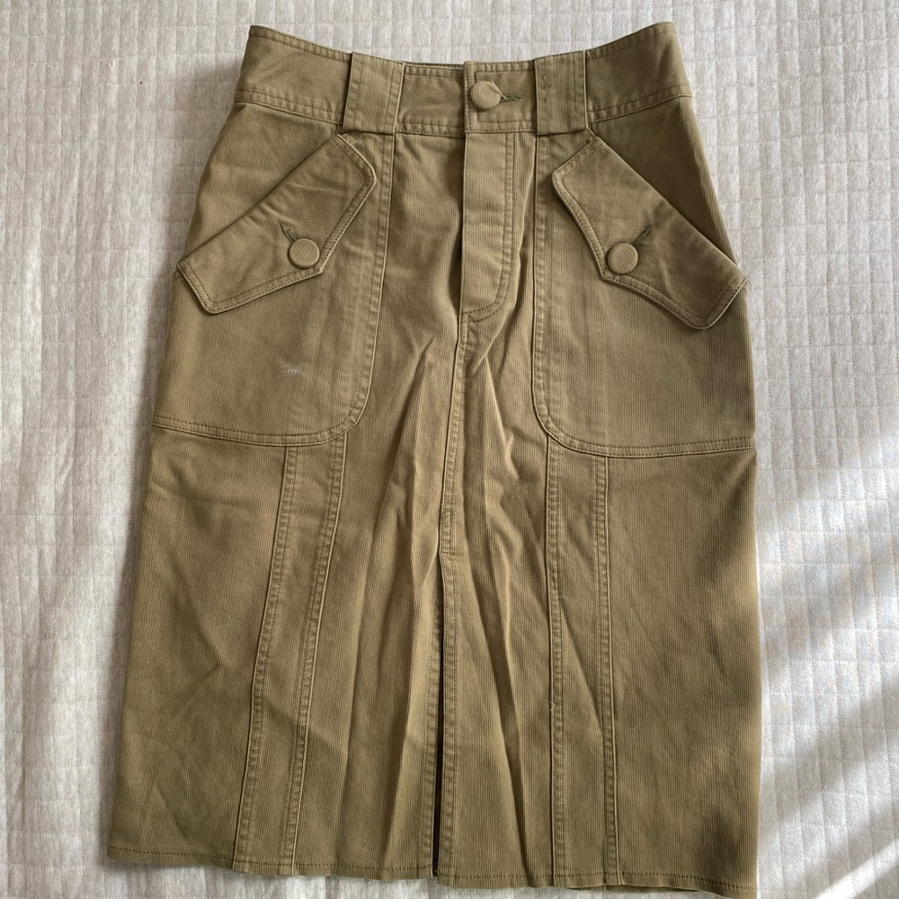 Nanette Lepore Tan Green Midi Pencil Skirt